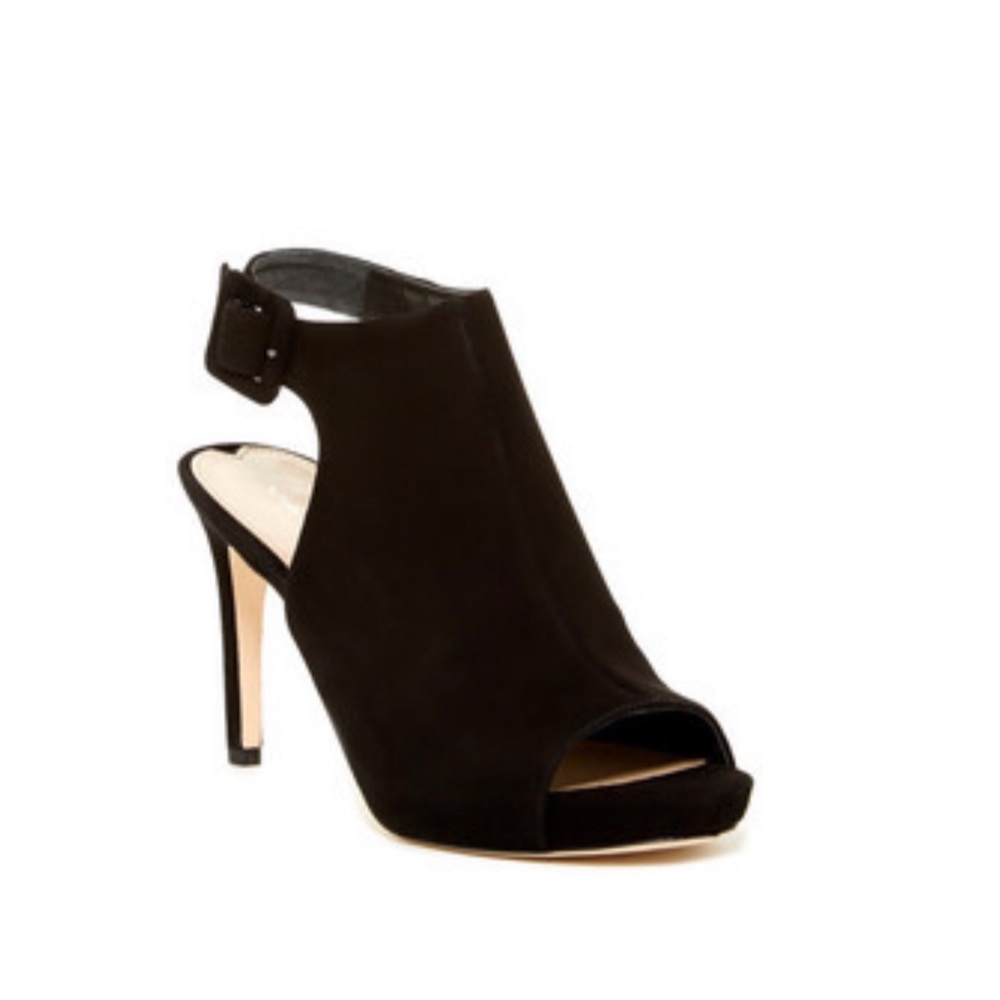 Via Spiga Black Suede Open-Toe Slingback Heel with Buckle